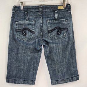 See Thru Soul  Shorts Womens Size 28 Dark Blue Denim Bermuda Embroidered Pockets